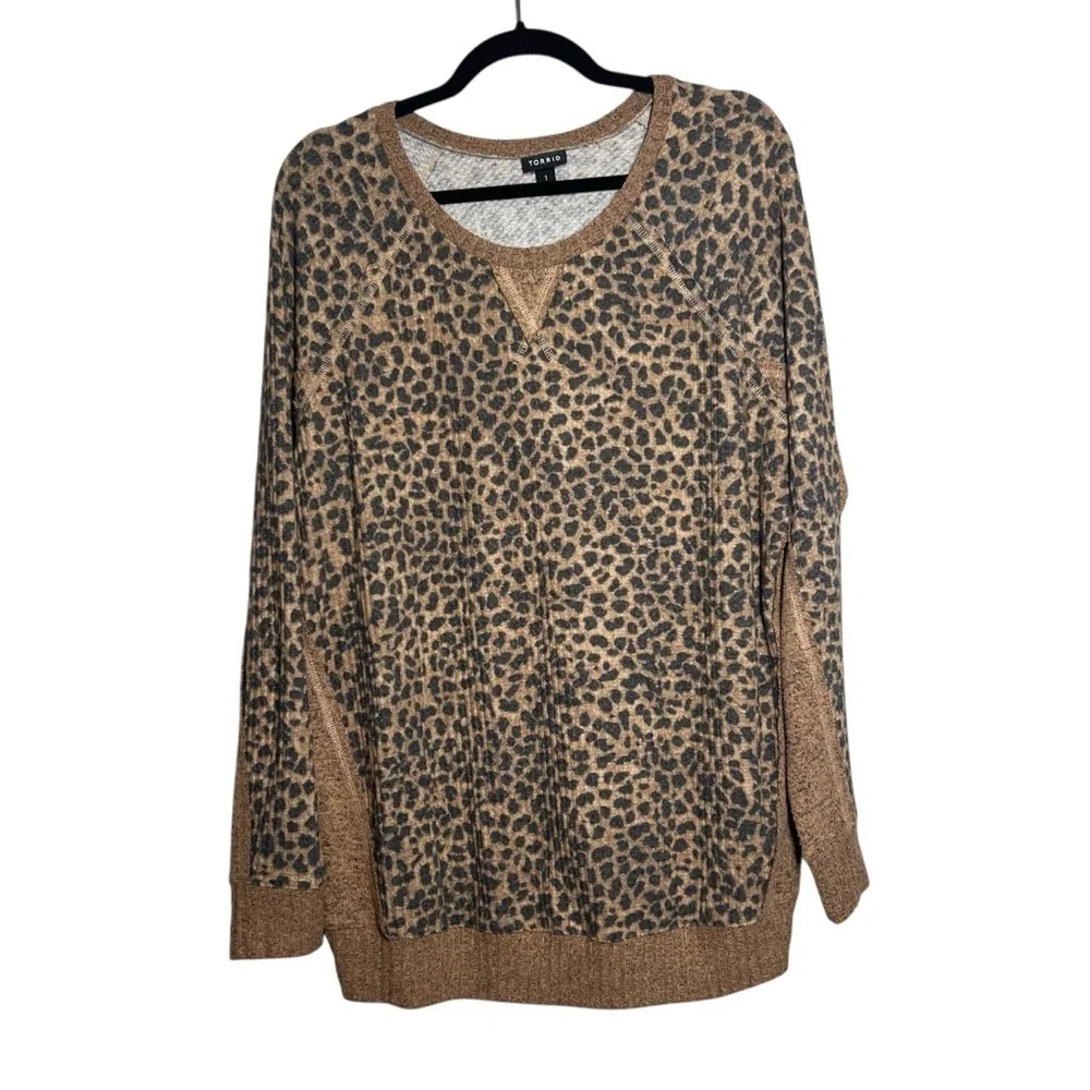 TORRID Top Womens Size 1X Cheetah Print Soft Brush Waffle Knit Shirt Animal - Picture 2 of 13
